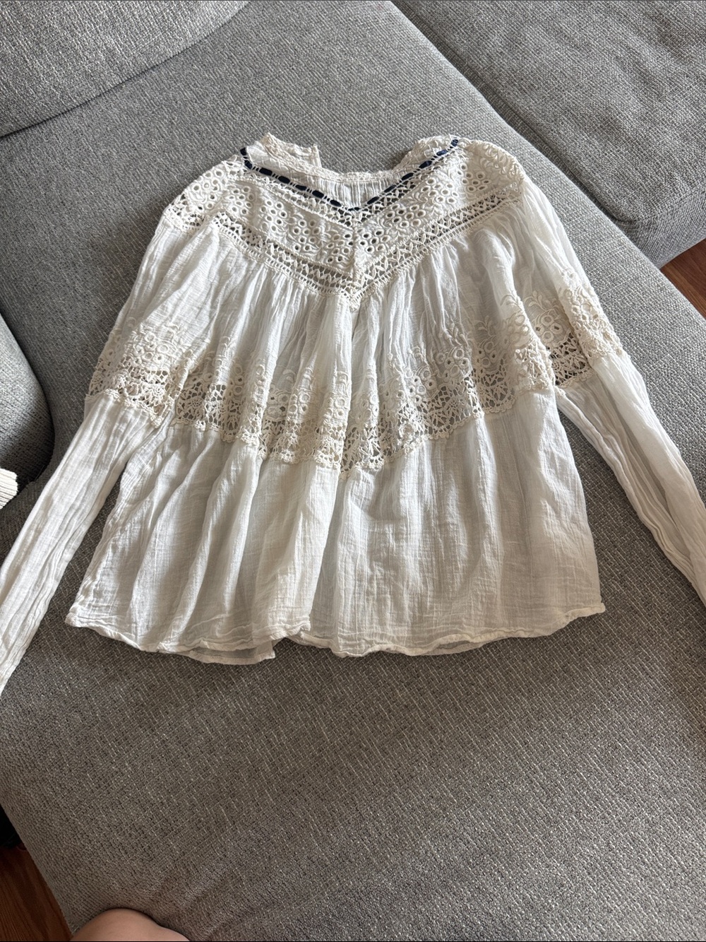Free People White Crochet Yoke Peasant Blouse